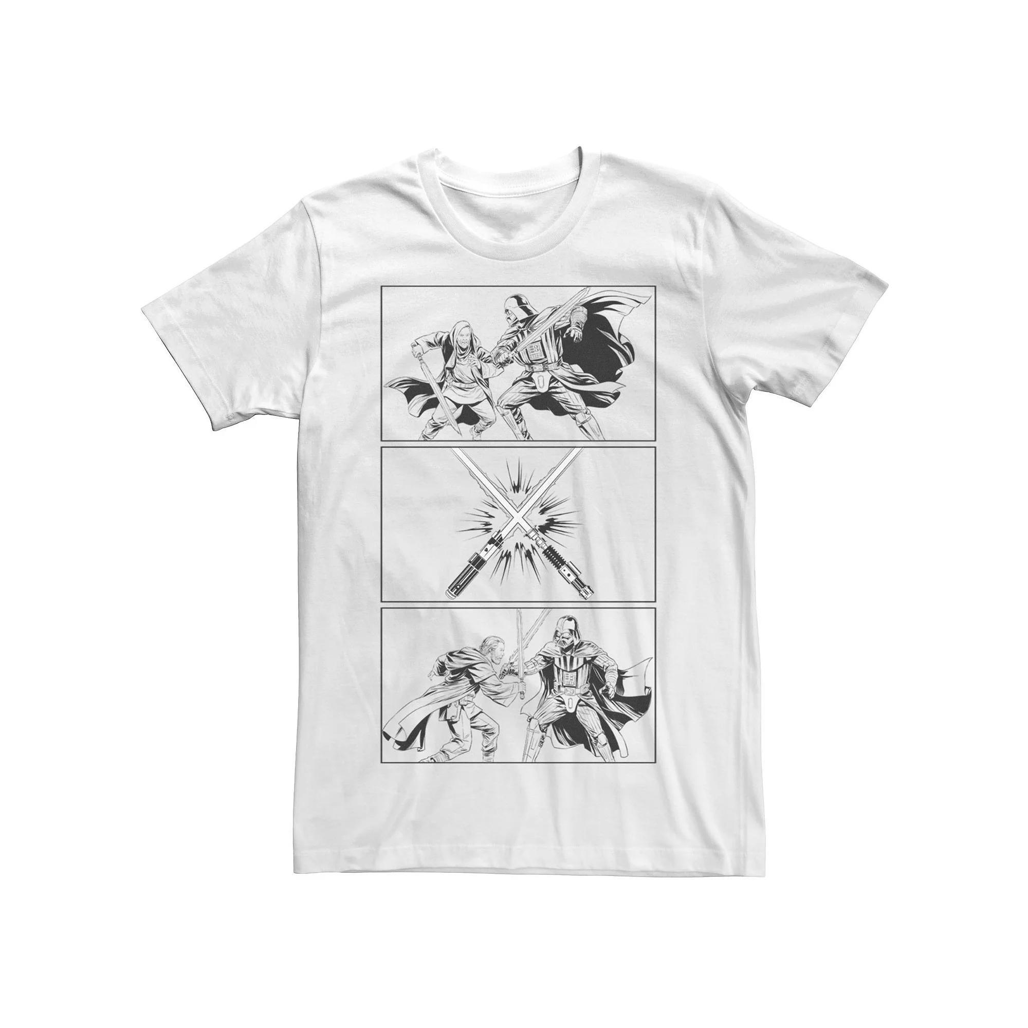 Men's Obi-Wan Kenobi Panel Darth Vader & Obi-Wan First Duel Tee, Size: XL, White Product Image