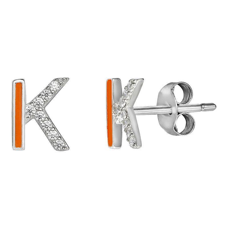 PRIMROSE Sterling Silver Cubic Zirconia Initial Stud Earrings, Women's, Orange K Product Image