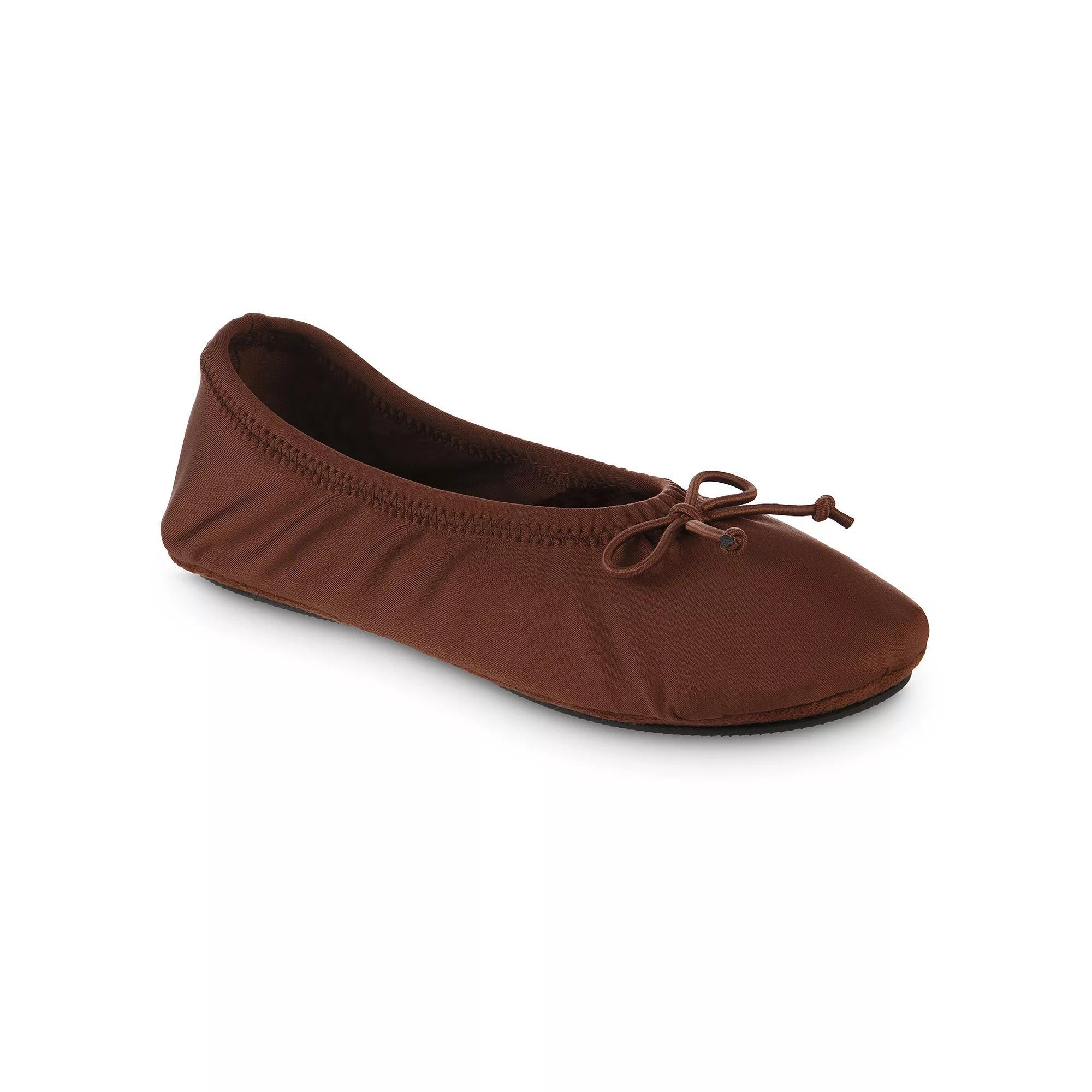 Isotoner Women's Sloan Nude Spandex Ballerina Slippers - Tobacco Brown M Product Image