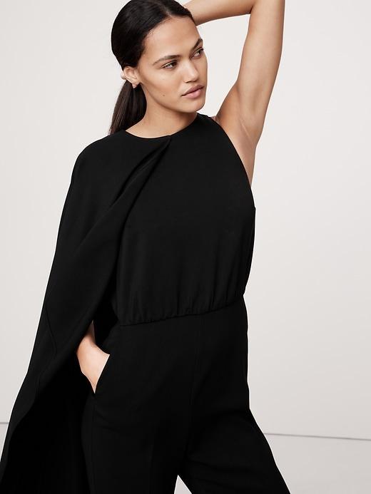 Crepe Cape-Shoulder Jumpsuit Product Image