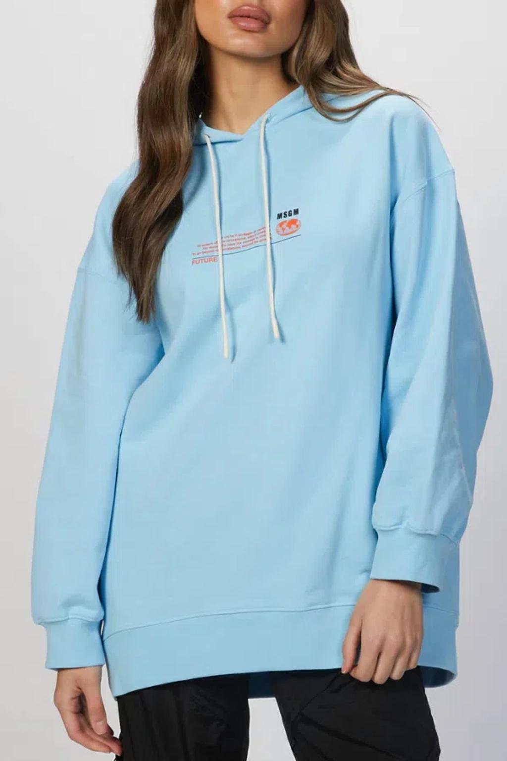 MSGM Graphic-print Drawstring Hoodie In Light Blue Product Image