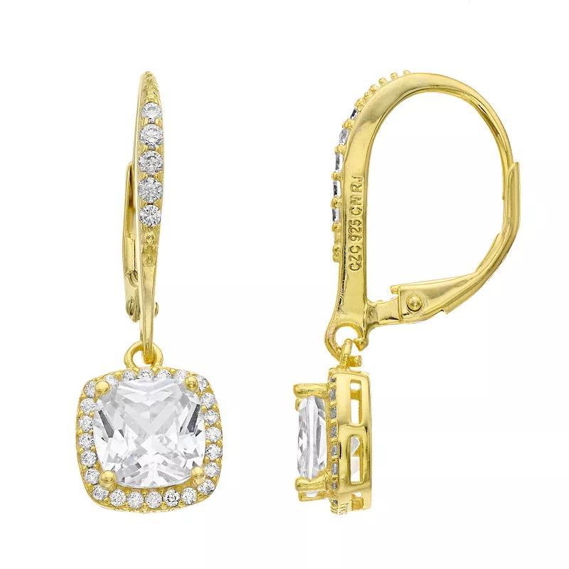 Sterling Silver Cubic Zirconia Drop Earrings, Womens, Gold Tone Product Image