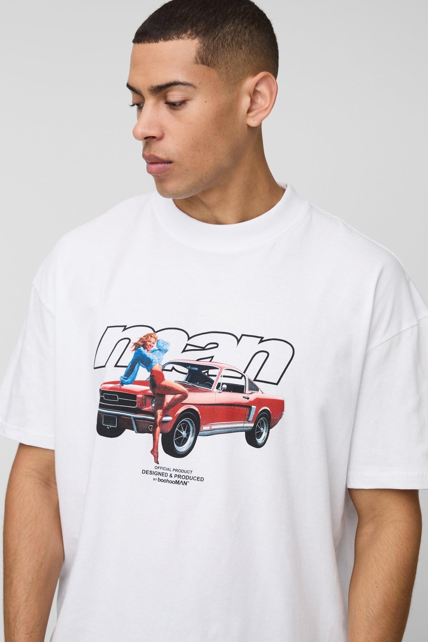 Oversized Extended Neck Man Car Graphic T-Shirt | boohooMAN USA Product Image
