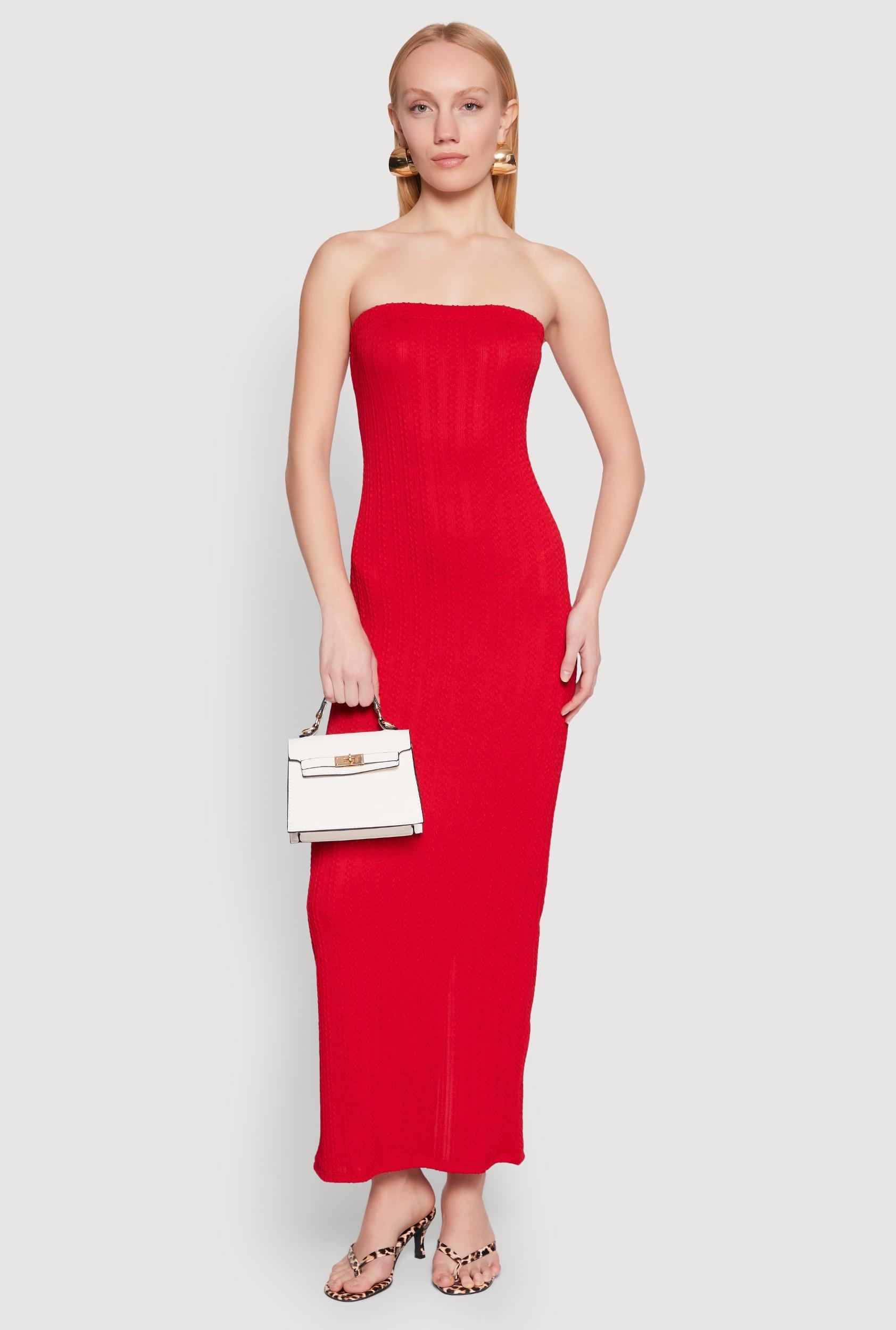 Womens Textured Knit Back Slit Maxi Tube Dress Product Image