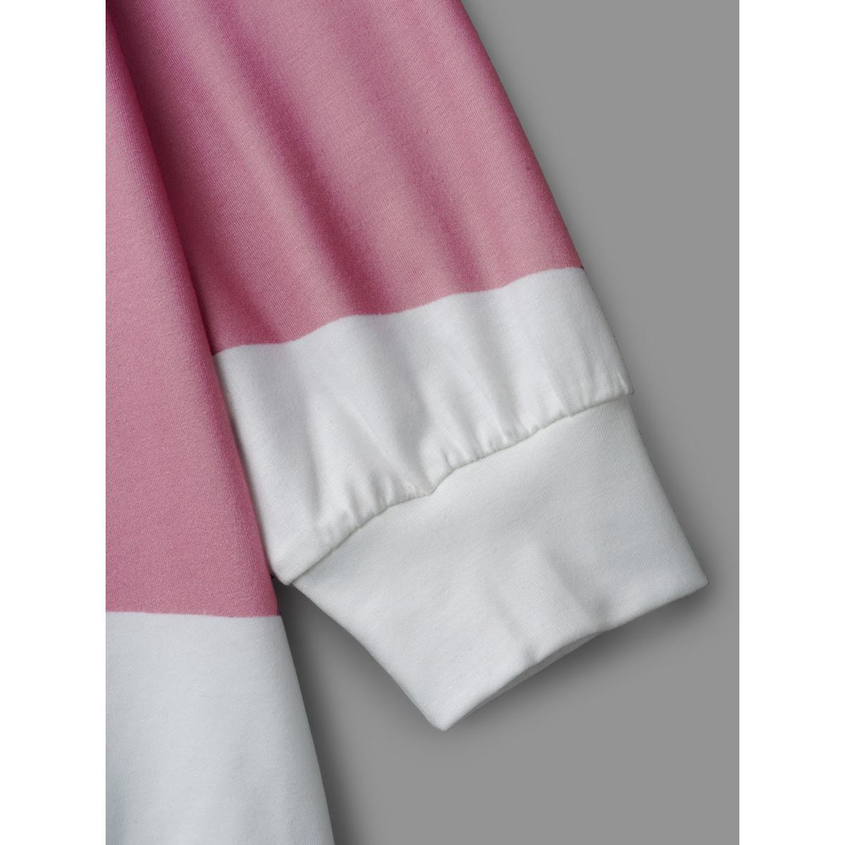 Plus Size Color Block Round Neck Sweatshirt Women Multicolor Casual Contrast V-neck Everyday Sweatshirts BloomChic 14-16/1X Product Image