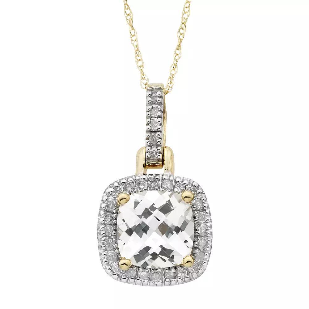 Lab Created White Sapphire & 1/8 Carat T.W. Diamond 10k Gold Halo Pendant Necklace, Womens Yellow Product Image