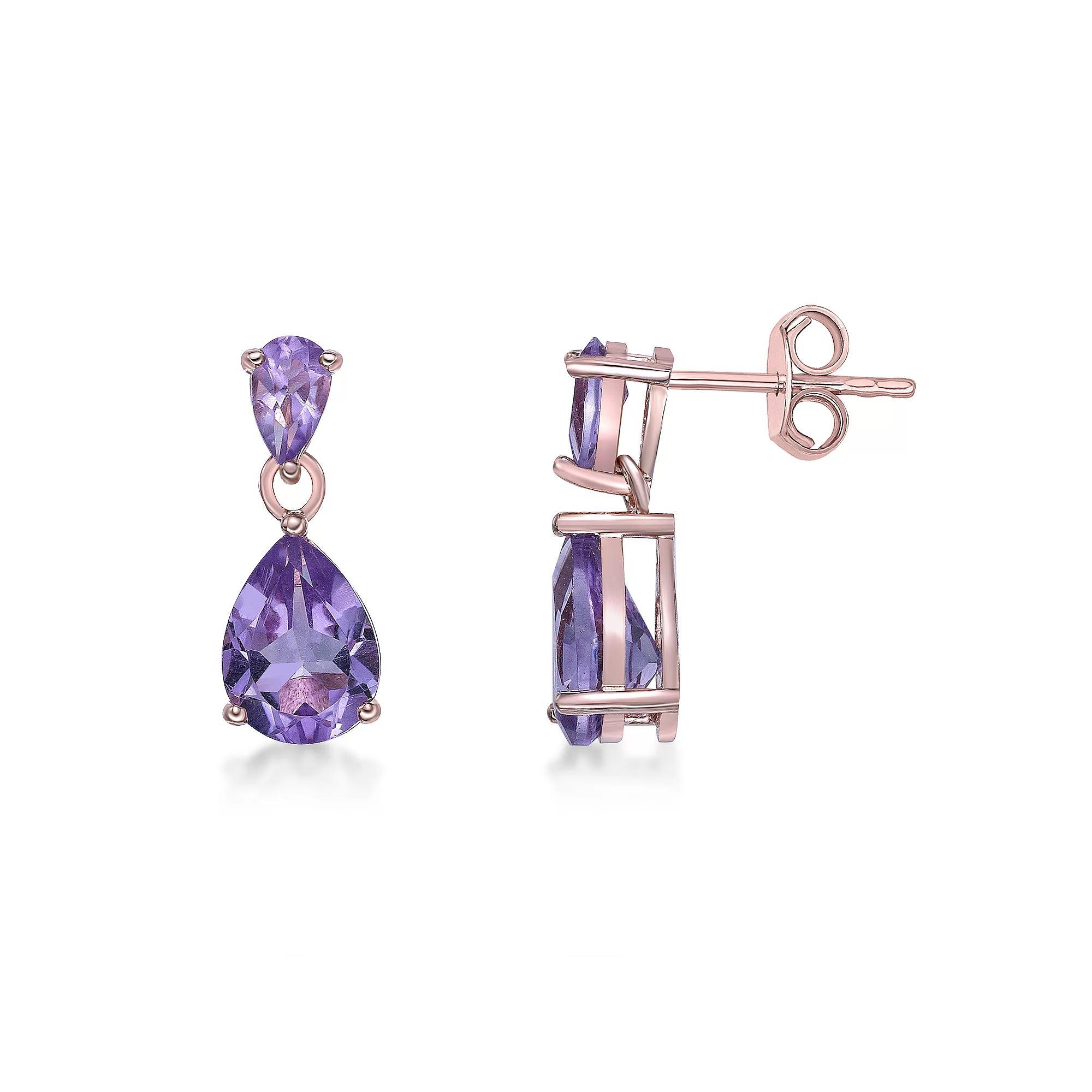 Gemminded Sterling Silver Amethyst Pear Drop Earrings, Women's, Sterling Purple Product Image
