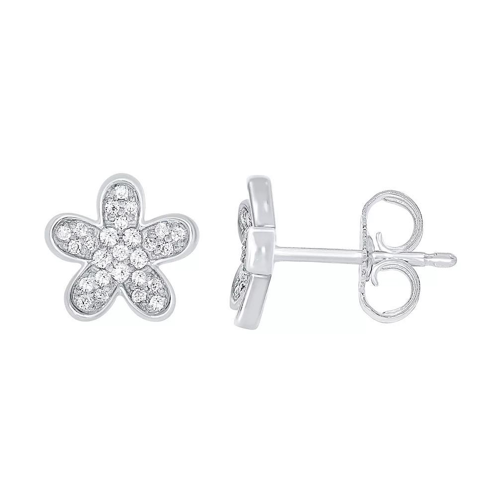 Sterling Silver 1/6 Carat T.W. Diamond Flower Stud Earrings, Women's Product Image