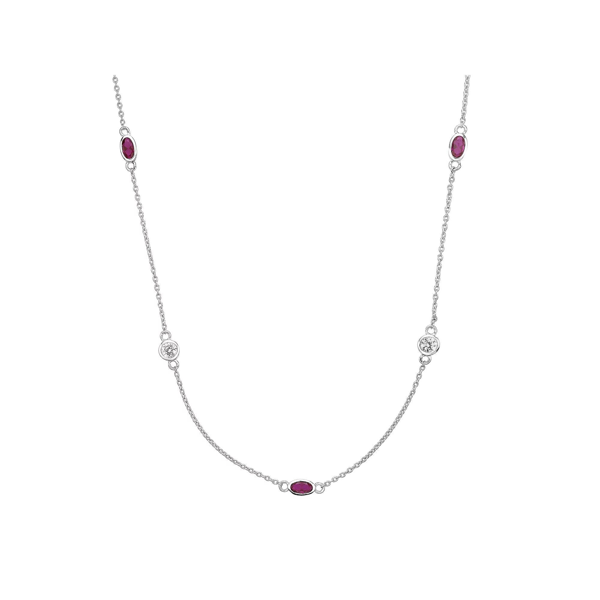 Gemminded Sterling Silver Lab-Created Ruby & Lab-Created White Sapphire Station Necklace, Women's, Size: 18" Product Image