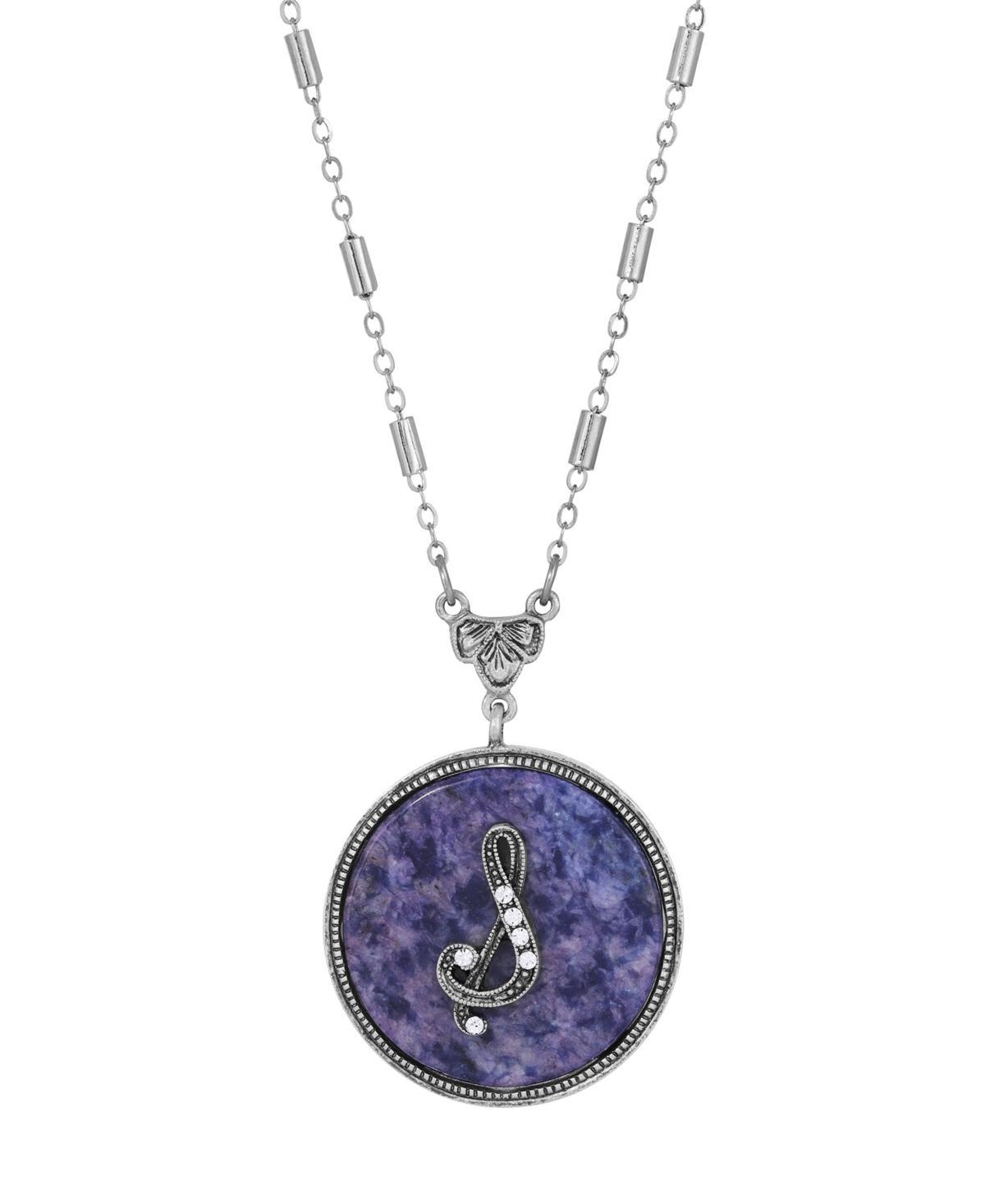 1928 Silver Tone Round Initial Pendant Necklace, Women's, G Product Image