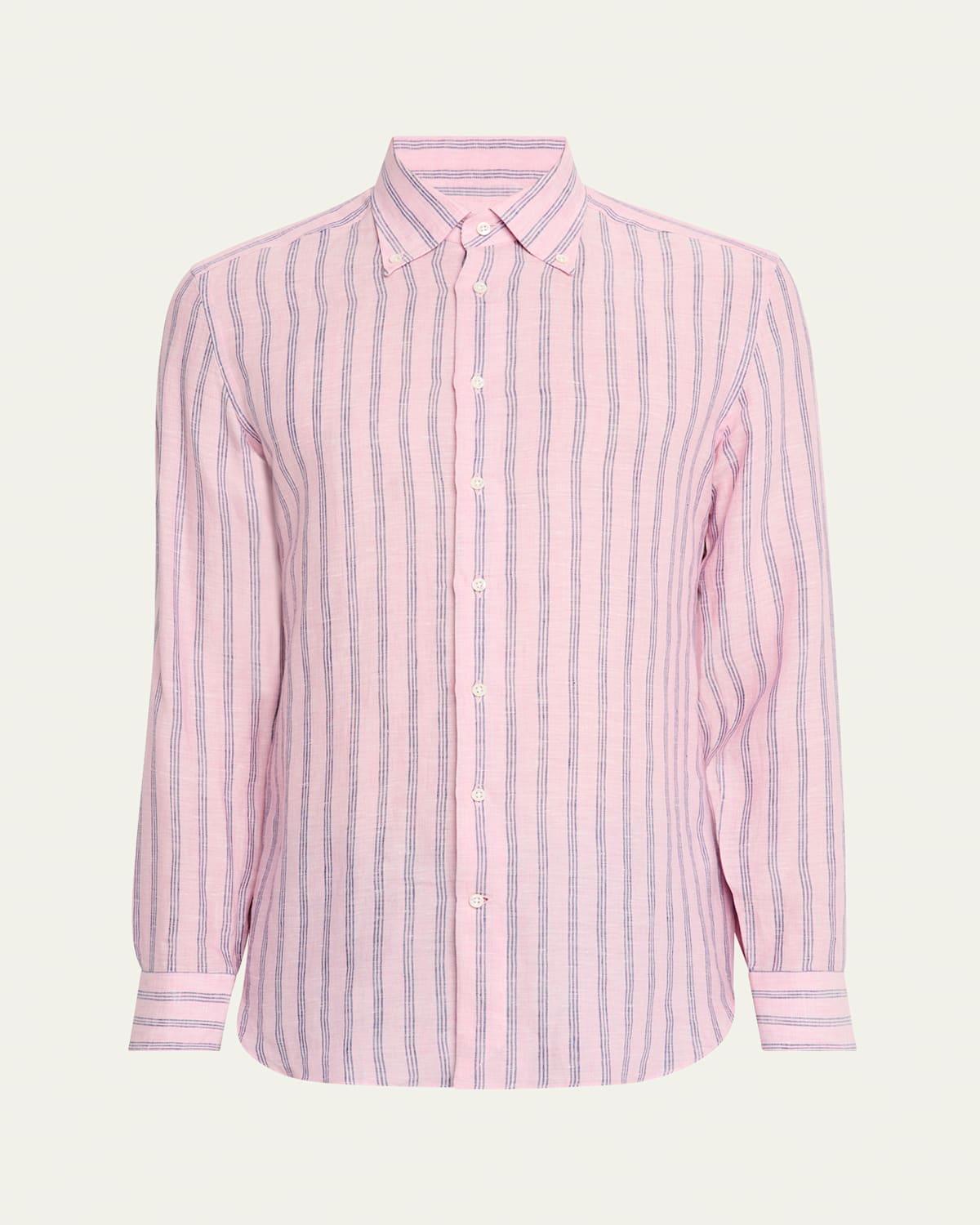 Mens Cotton Multi-Stripe Sport Shirt Product Image