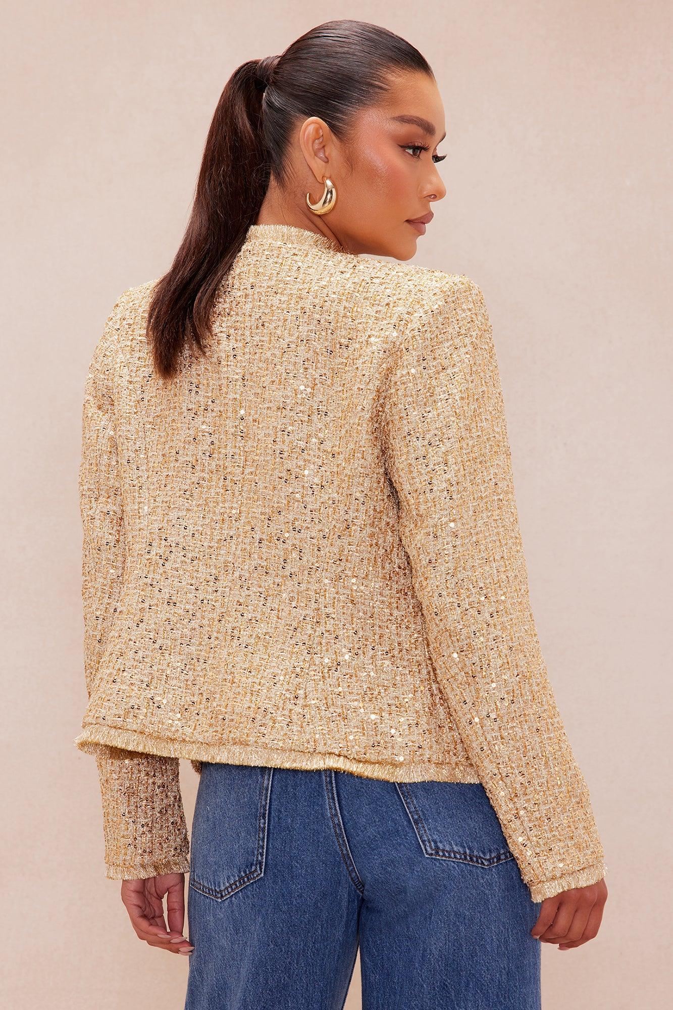 Angelica Fringe Tweed Jacket - Gold Product Image