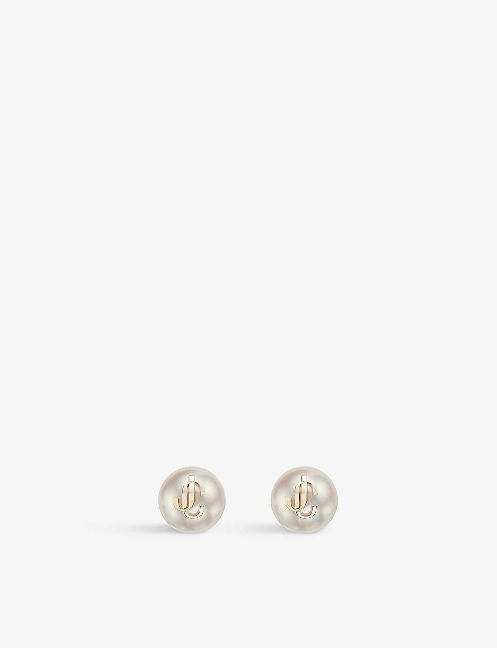 JIMMY CHOO Gold-finish Metal Jc Pearl Stud Earrings Accessories In White Product Image