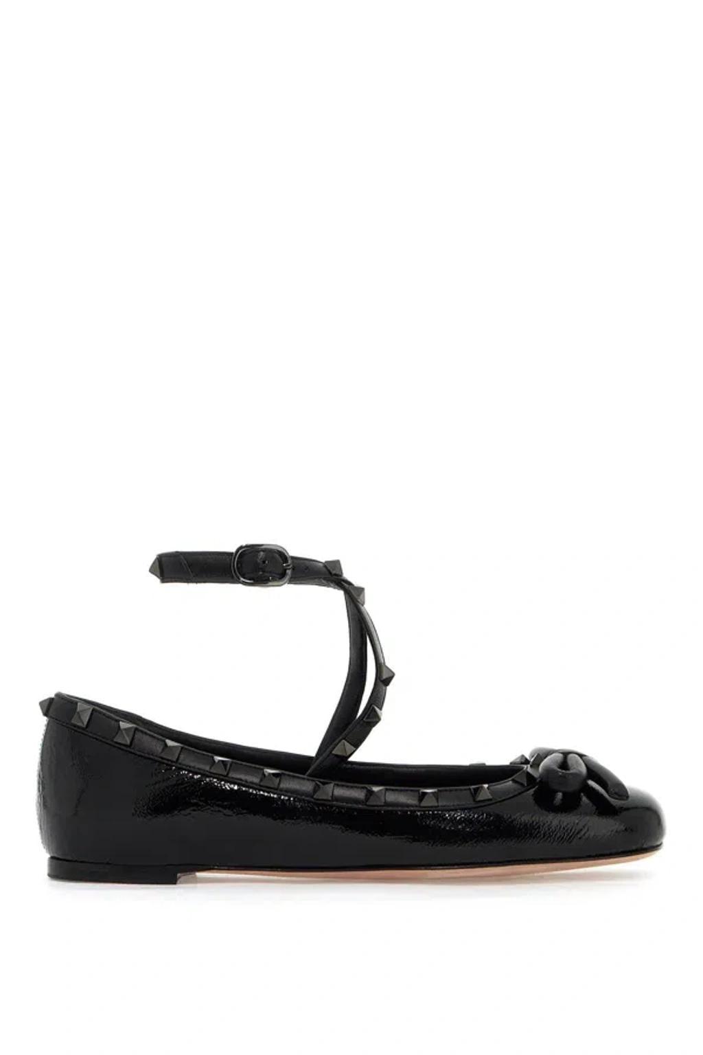 VALENTINO GARAVANI Rockstud Patent Leather Ballerina Shoes In Black Product Image