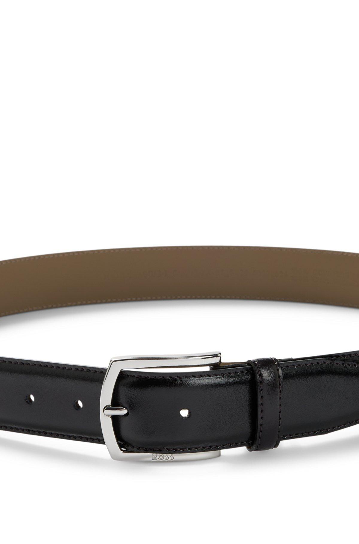 Italian-leather belt with antique-effect brass buckle Product Image