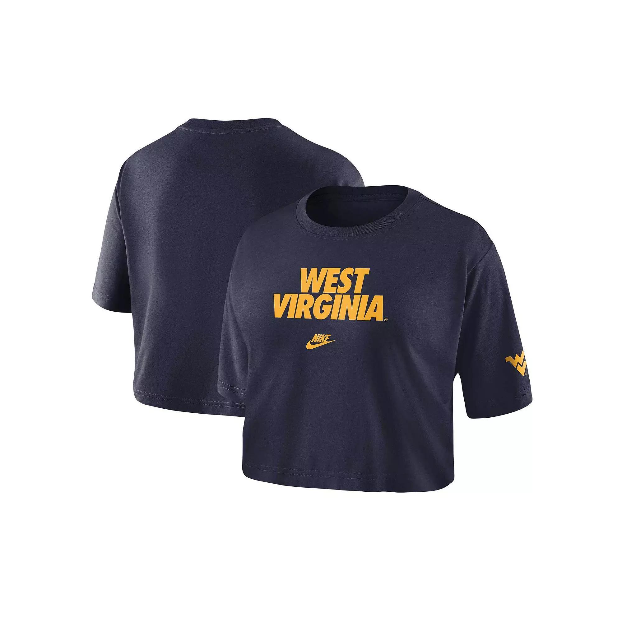 Womens Nike West Virginia Mountaineers Wordmark Cropped T-Shirt Blue Product Image