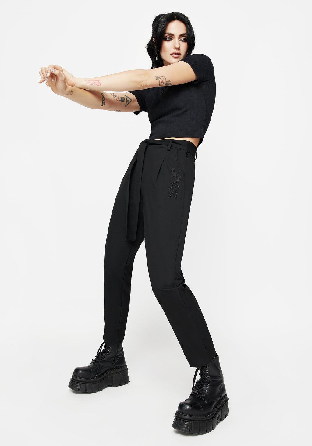Hester Embroidered Tapered Trousers - Black Product Image