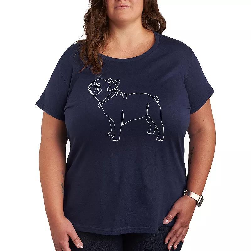 Plus Contour Line French Bulldog Graphic Tee, Womens Blue Product Image