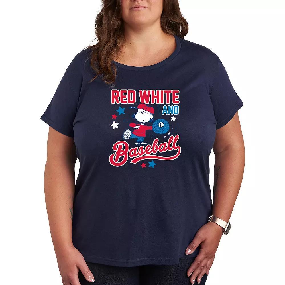 Plus Peanuts Red White Baseball Lucy Graphic Tee, Womens Grey Gray Product Image