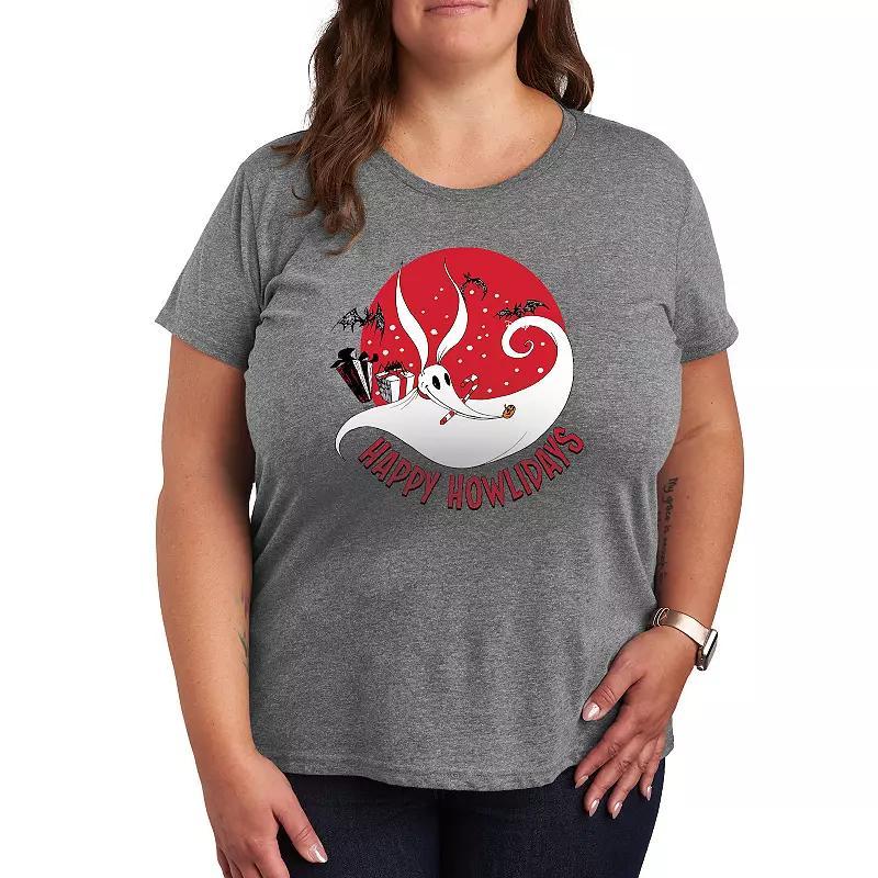 Disneys Nightmare Before Christmas Plus Happy Howlidays Graphic Tee, Womens Grey Gray Product Image