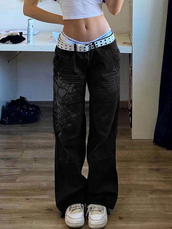 Washed Heart Pattern Cargo Jeans Product Image