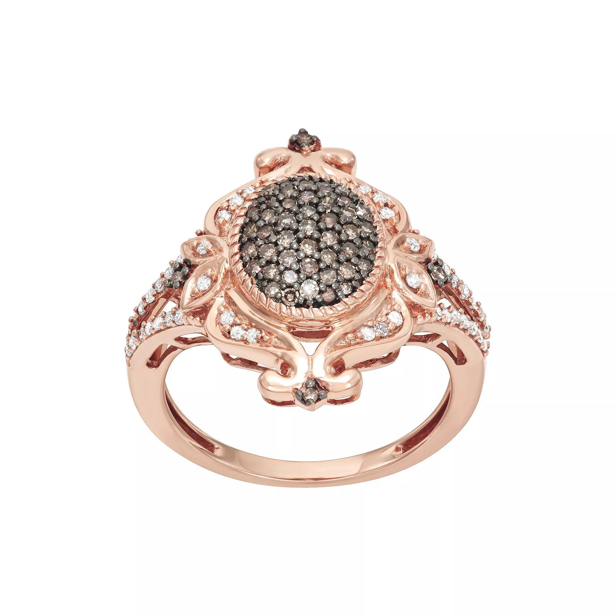 10k Rose Gold 1/2 Carat T.W. Brown & White Diamond Cocktail Ring, Women's, Size: 8 Product Image