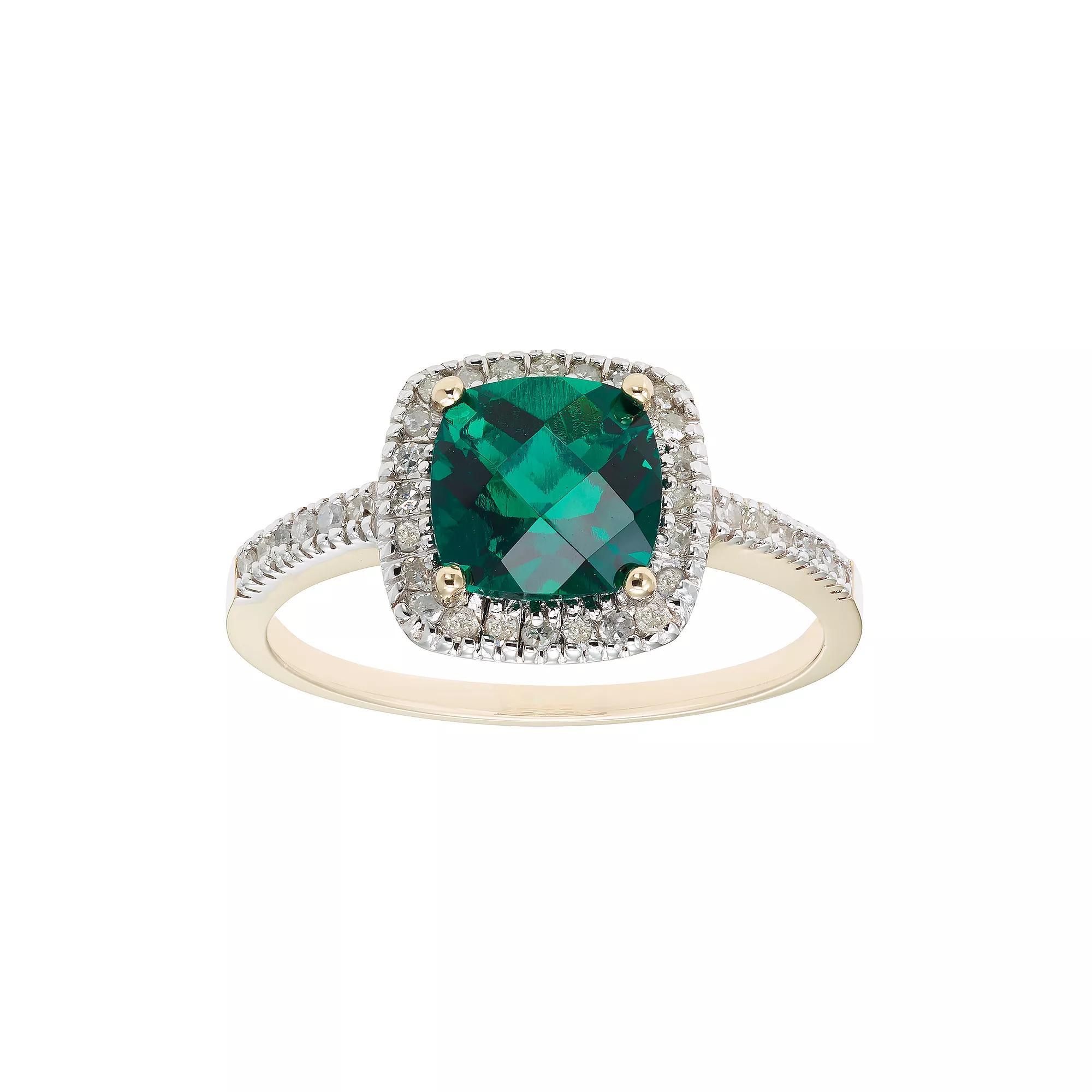 Lab-Created Emerald 10K Gold & 1/5 Carat T.W. Diamond Frame Ring, Womens Yellow Product Image