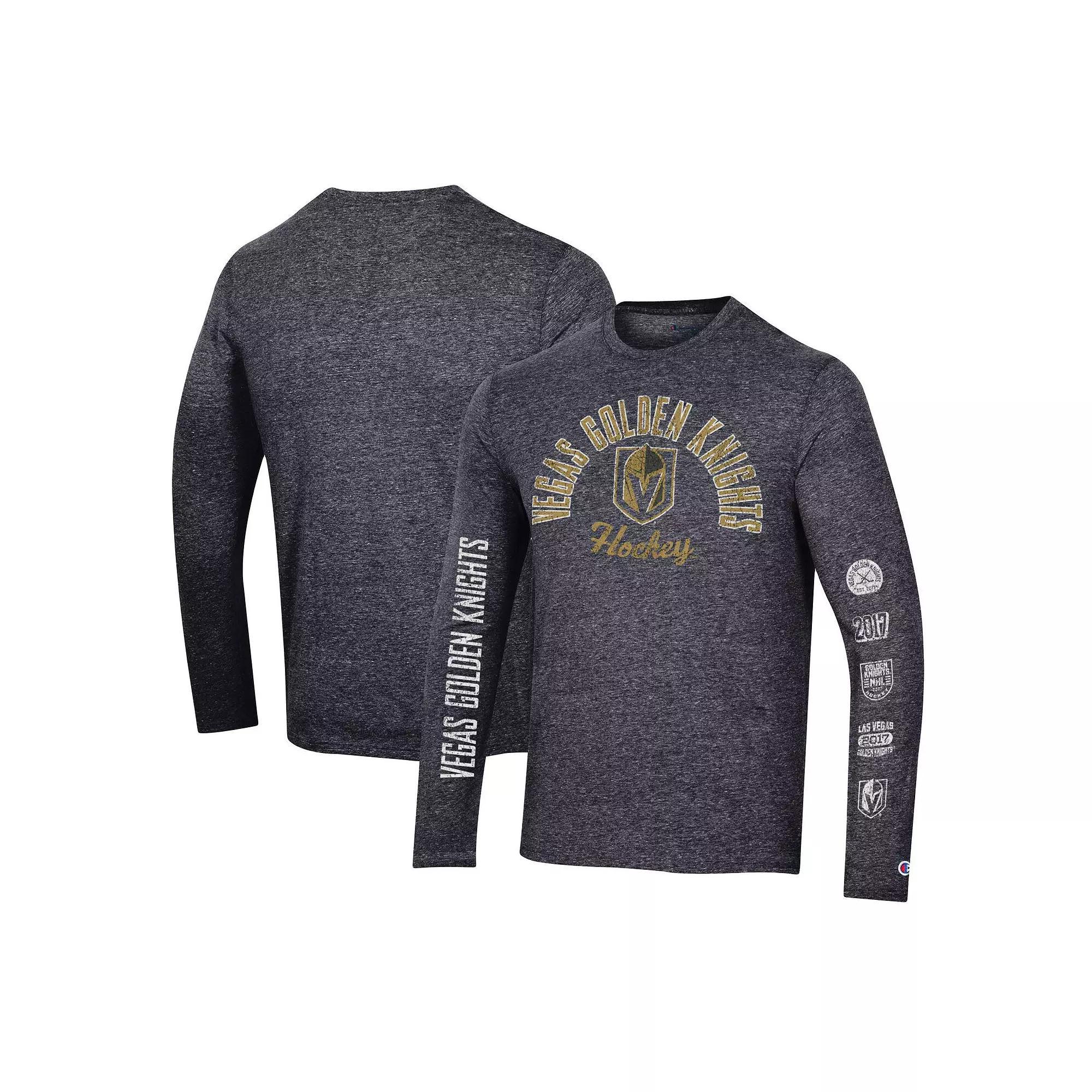 Mens Champion Black Vegas Golden Knights Multi-Logo Tri-Blend Long Sleeve T-Shirt Product Image