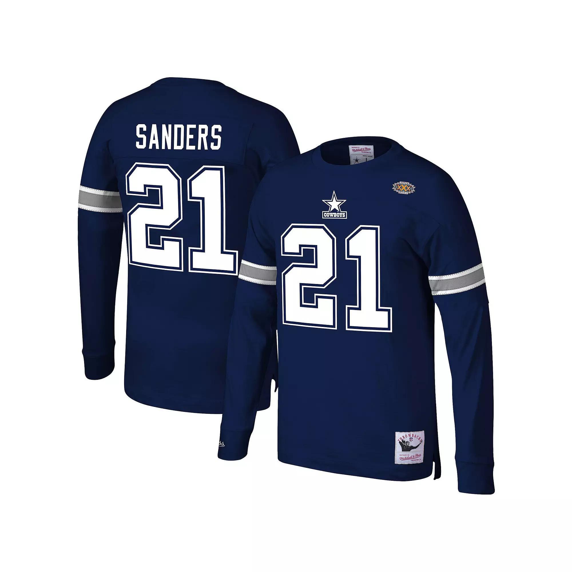 Men's Mitchell & Ness Deion Sanders Navy Dallas Cowboys Retired Player Name & Number Long Sleeve Top, Size: Medium, Blue Product Image