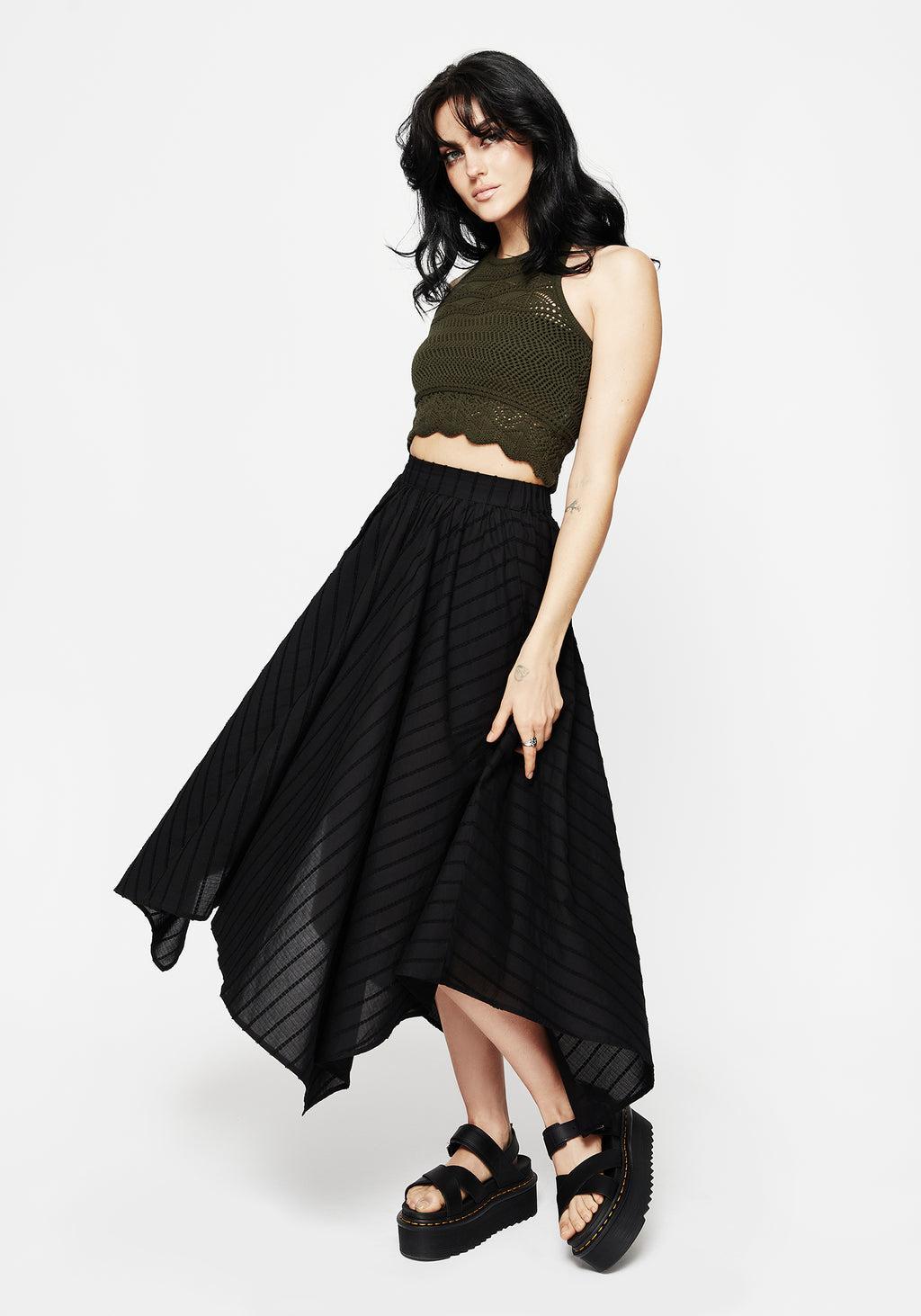Hooked Pointelle Halter Crop Top - Green Product Image