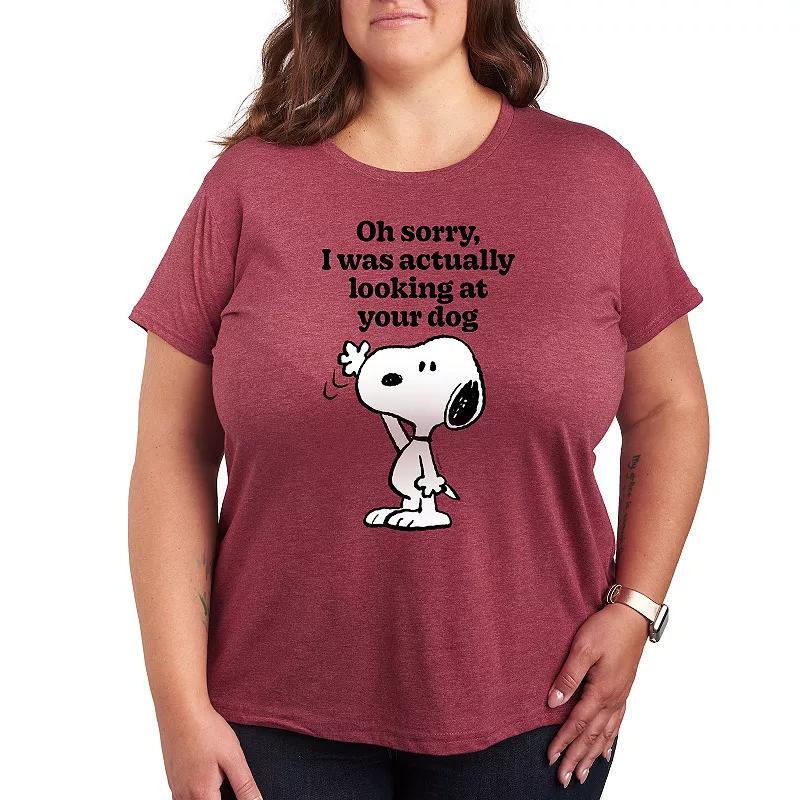 Plus Peanuts Snoopy Looking At Your Dog Graphic Tee, Womens Grey Gray Product Image