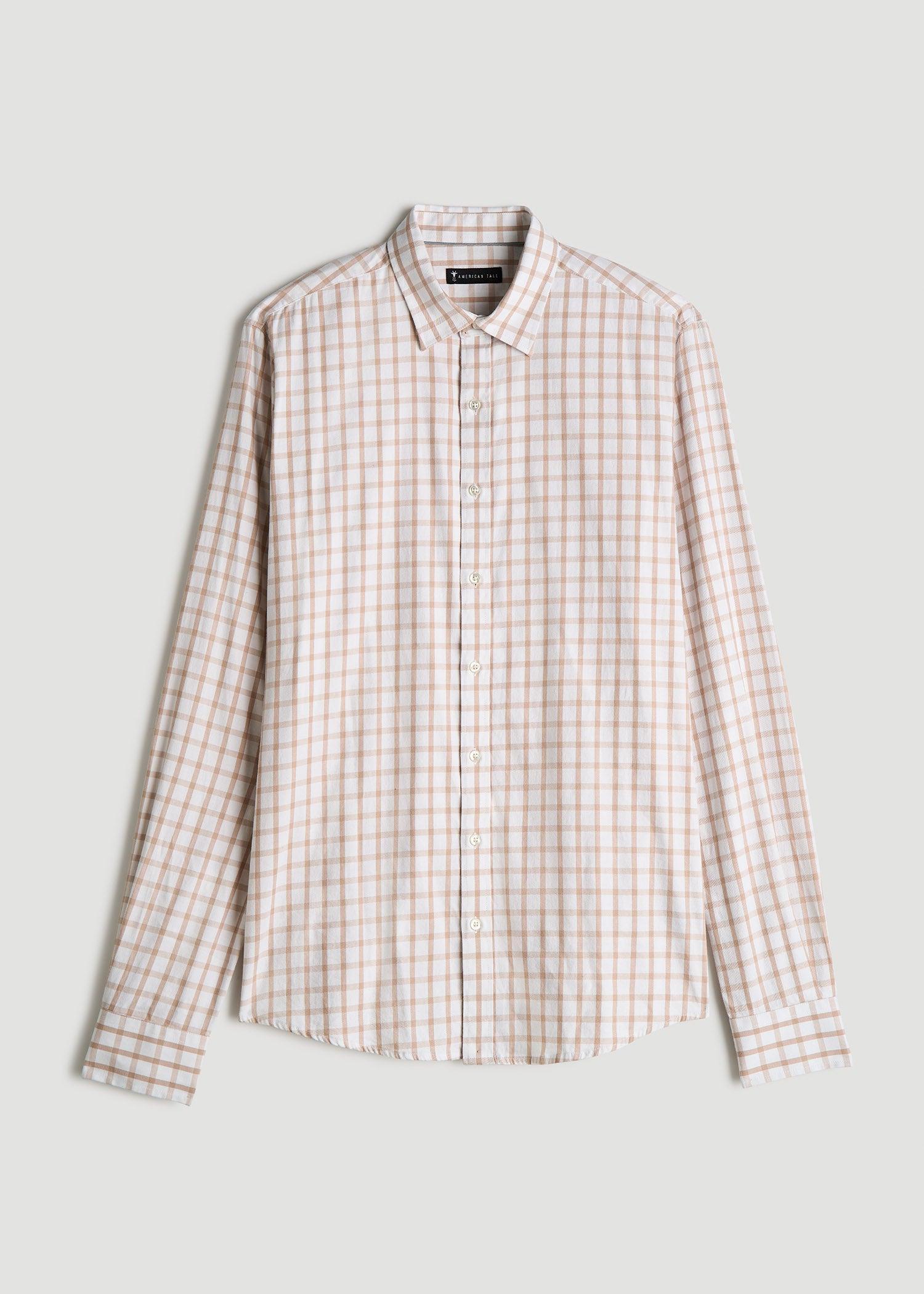 Oskar Button-Up Dress Shirt for Tall Men in Beige Grid Product Image