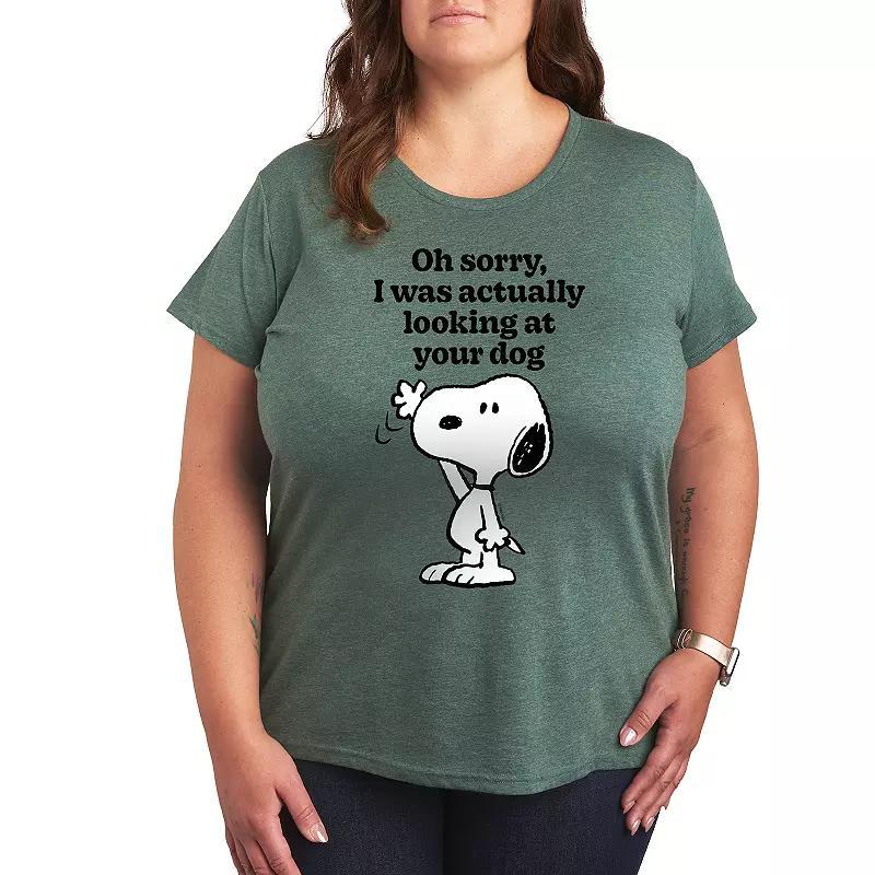 Plus Peanuts Snoopy Looking At Your Dog Graphic Tee, Womens Grey Gray Product Image