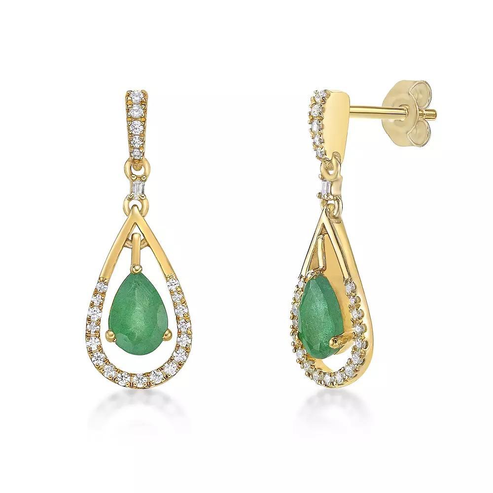 Gemminded 10k Gold Emerald & 1/5 Carat T.W. Diamond Earrings, Women's Product Image