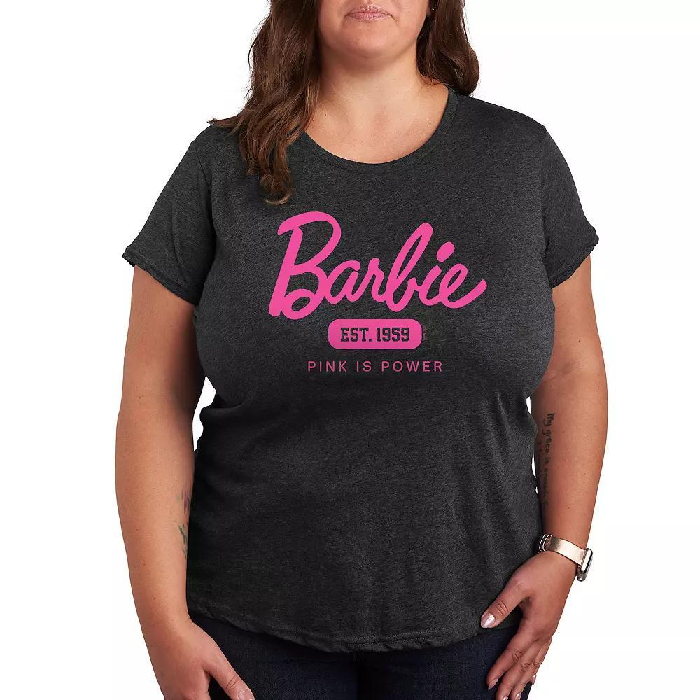 Plus Barbie Pink Is Power Graphic Tee, Womens Heather Grey Product Image