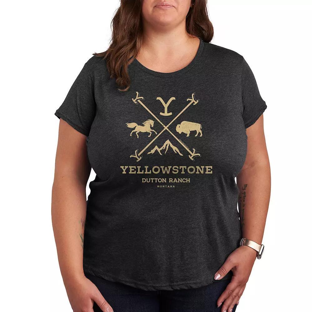 Plus Yellowstone Branding Iron Badge Graphic Tee, Womens Heather Grey Product Image