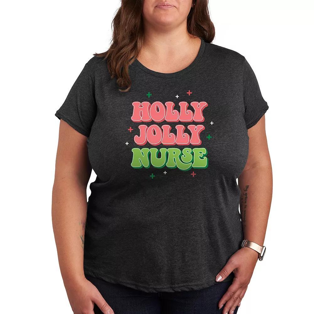 Plus Size Holly Jolly Nurse Holiday Graphic Tee, Women's, Size: 4XL, Heather Grey Product Image