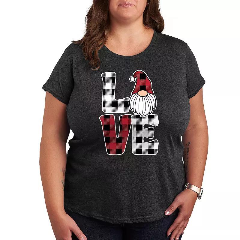 Plus Love Gnome Plaid Graphic Tee, Womens Grey Gray Product Image