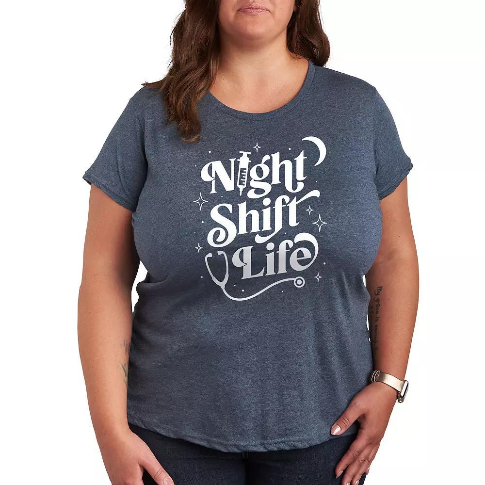 Plus Peace Love Music Distressed Graphic Tee, Womens Grey Blue Product Image