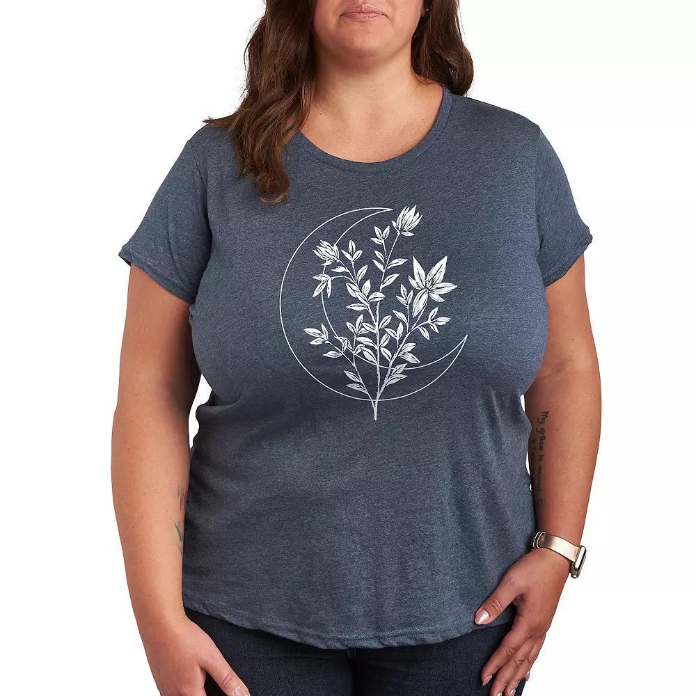 Plus Floral Crescent Moon Graphic Tee, Womens Grey Blue Product Image