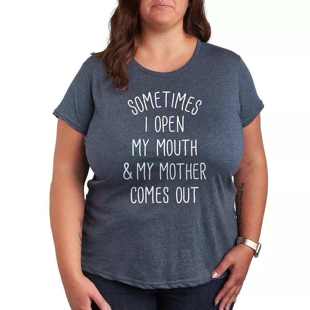 Plus Sometimes I Open My Mouth Mother Graphic Tee, Womens Grey Dark Red Product Image
