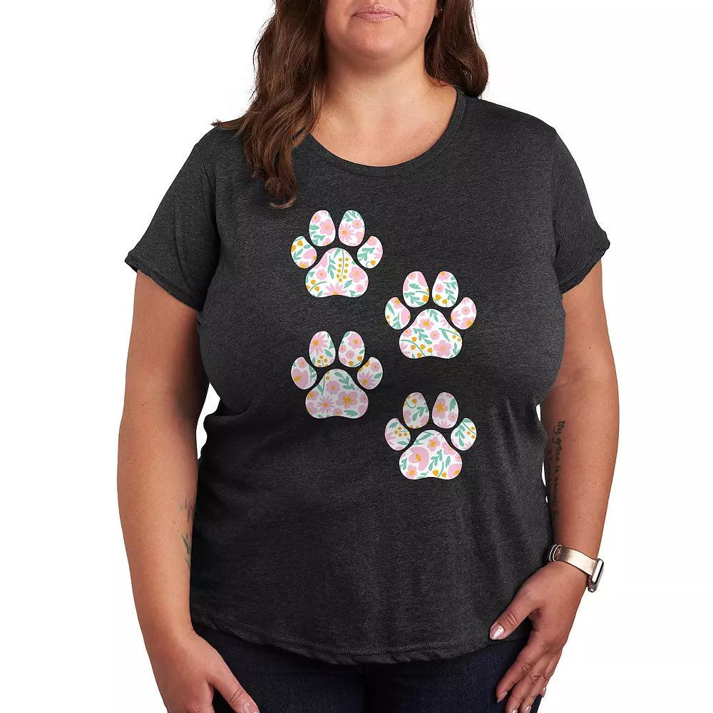 Womens Floral Dog Paw Prints Graphic Tee Heather Grey Product Image