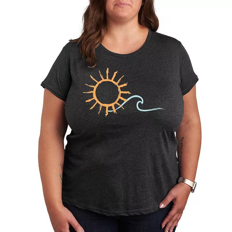 Plus Brushstroke Sun And Wave Graphic Tee, Womens Grey Dark Red Product Image