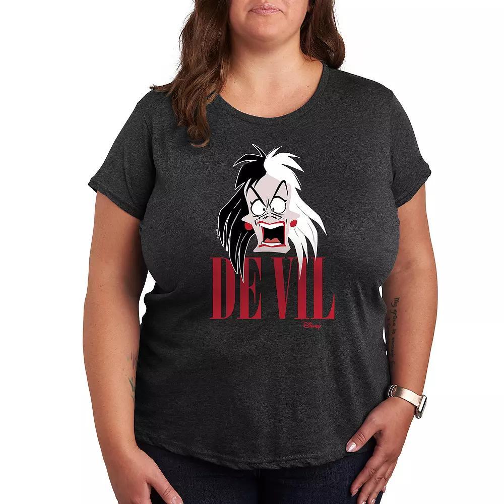 Disneys 101 Dalmations Cruella Plus Size De Vil Graphic Tee, Womens Heather Grey Product Image