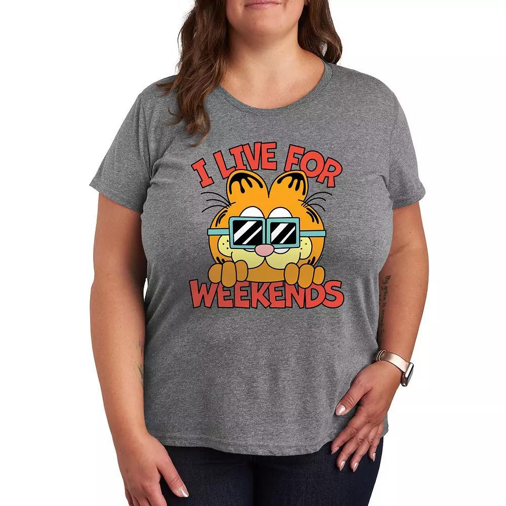 Plus Garfield I Live For Weekends Graphic Tee, Womens Product Image