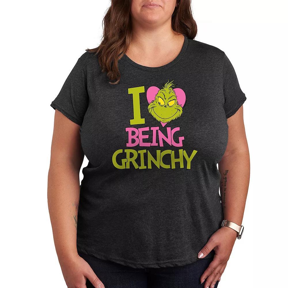Plus Grinch I Love Being Grinchy Graphic Tee, Womens Heather Grey Product Image