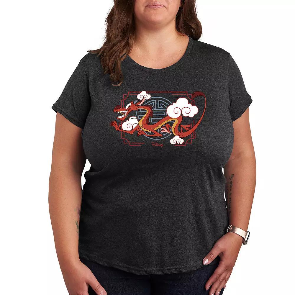 Disneys Mulan Mushu Plus Frame Graphic Tee, Womens Heather Grey Product Image