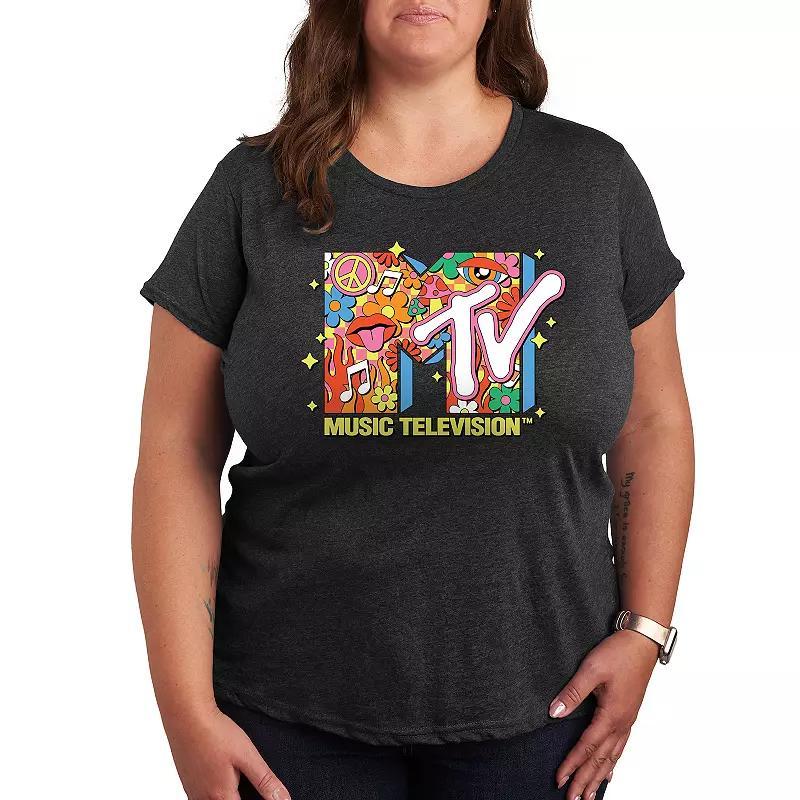 Plus MTV Logo Retro Collage Graphic Tee, Womens Heather Grey Product Image