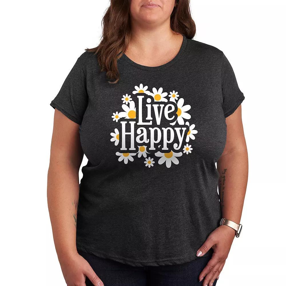 Plus Live Happy Daisies Graphic Tee, Womens Heather Grey Product Image