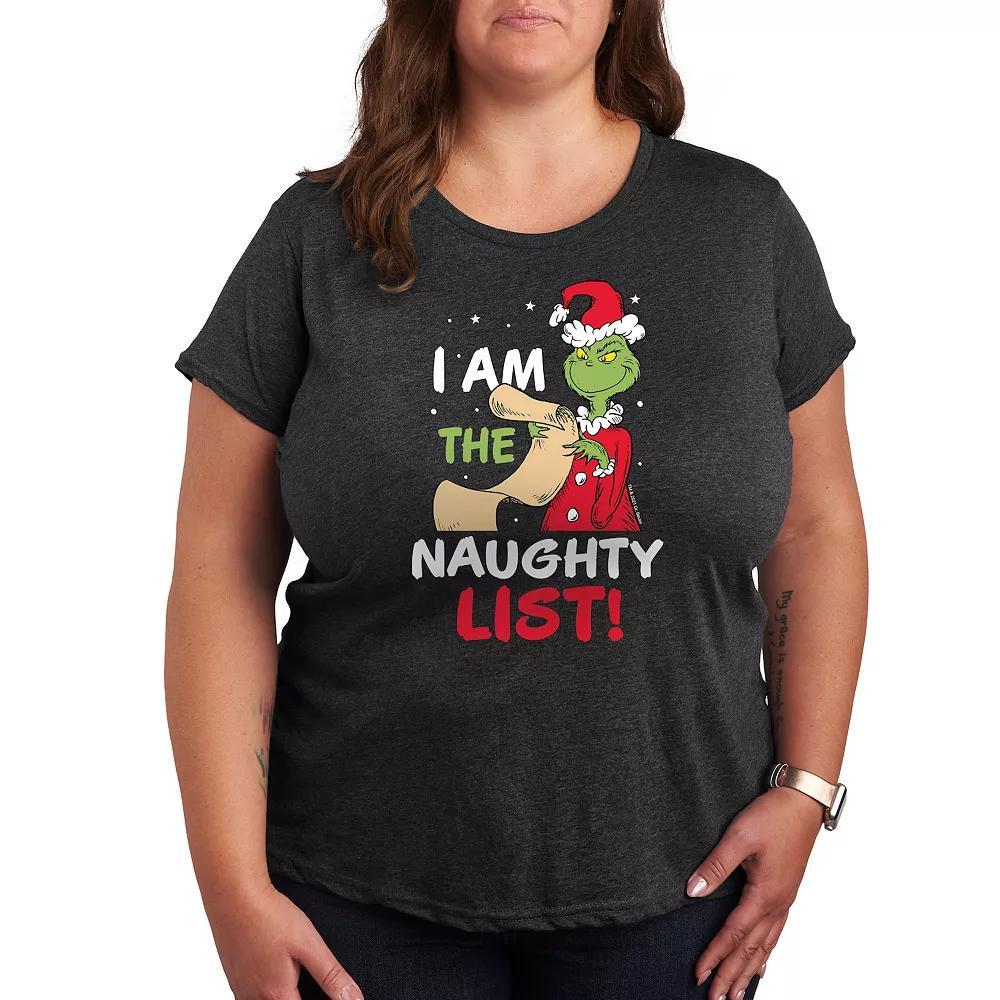 Plus Dr. Seuss The Grinch Naughty List Graphic Tee, Women's, Size: 1XL, Heather Grey Product Image
